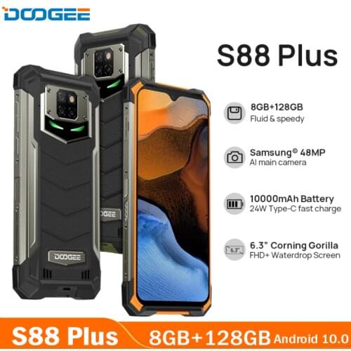 DOOGEE S88 Plus Rugged Mobile Phone 48MP Main Camera 8GB RAM 128GB ROM Smartphone Android 10 10000mAh Super Battery Cellphone