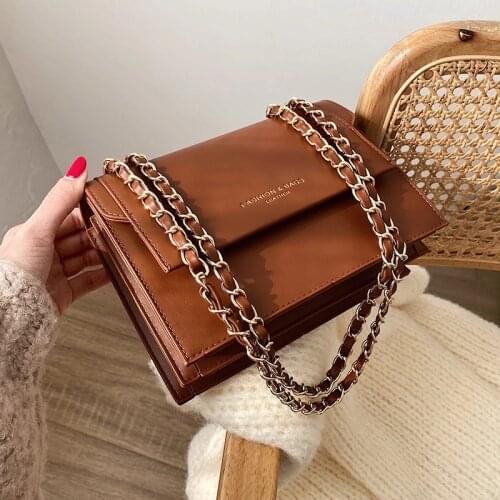 Vintage Square Crossbody Bag 2021 Fashion New High Quality PU Leather Womens Designer Handbag Chain Shoulder Messenger Bag