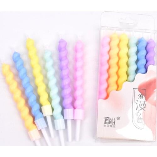 6pcs/set Macaron Pastel Candles With Stand Kids Children Rainbow Unicorn Birthday Party Decoration Candy Cake Candle Baby Shower