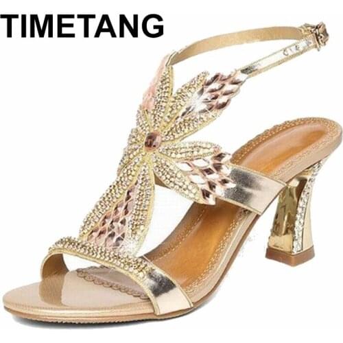 TIMETANG Summer Rhinestone Thick Heels Women Sandals Shoes Sexy Open Toe Wedge Shoes Woman High Heels Sandals Platform