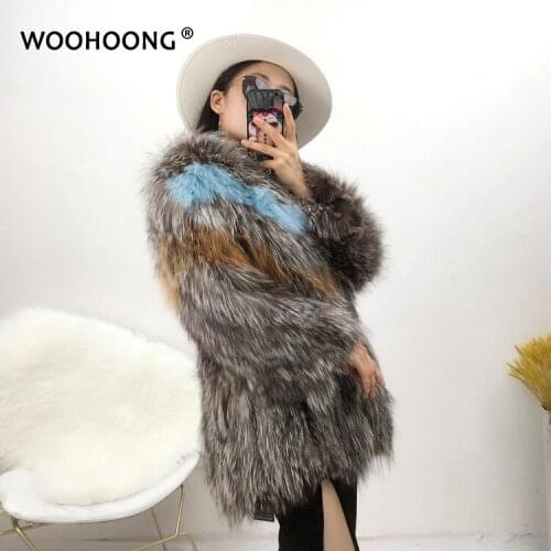 Winter New Women Real Silver Fox Coat Natural Fox Fur Lady Striped Silver Fox Fur Coat Knitted Parka Patchwork Fashion Korean