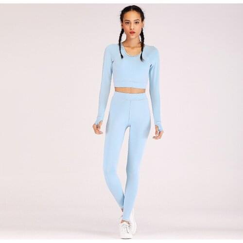 Women Yoga Set Long Sleeve SeamlessGym Clothing Fitness Leggings+Long sleeved backless sexy yoga top Sport running Suit Wear gym