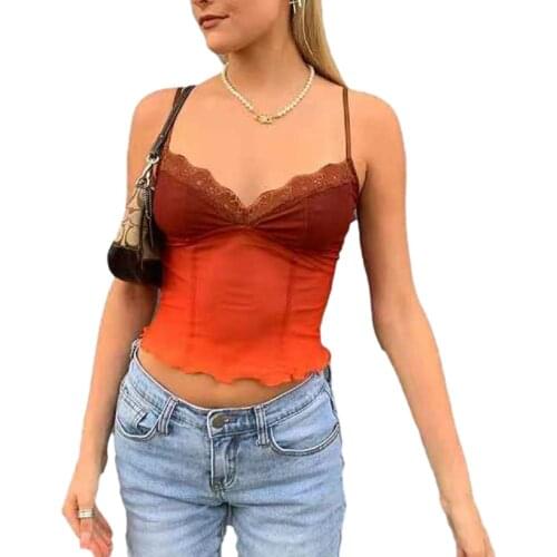 Ladies V-neck Solid Color Slim-fit Camisole Top Lace Crop Top Sexy V Neck Spaghetti Strap Y2k Tank Tops For Women