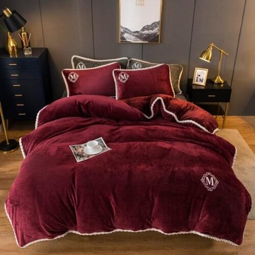 Red Winter Flannel Quilt Cover Soft Warm Coral Fleece Comforter Cover Thickening Warm Bedding Plush Duvet Cover