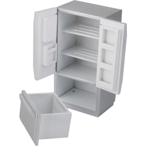 1:12 Dollhouse Miniature Furniture Fridge Double-door Refrigerator Silver