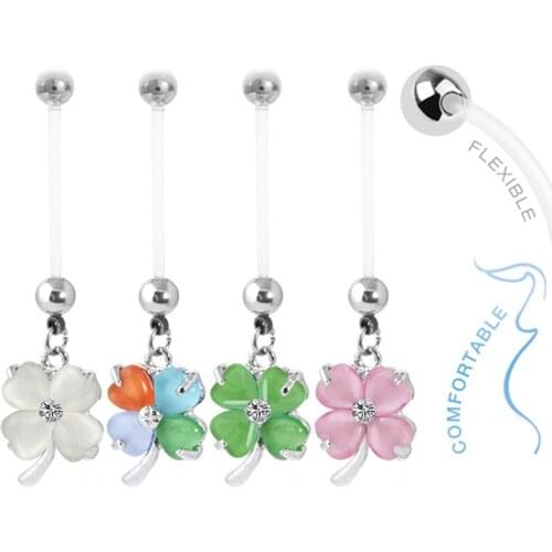 1PC Colorful Pregnant Belly Bar Body Piercing Button Ring Navel Barbell Jewelry Clover Piercing Unisex Fashion Pregnancy Jewelry