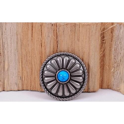 10pc Tribal Blue Turquoise Antique Silver Bohemian Flower Leathercraft Saddle Conchos