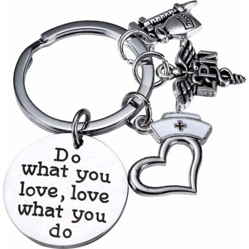 12PC/Lot LPN Caduceus Keyring Medical Key Ring Charms Doctor Nurse Graduation Gift Do What You Love,Love What You Do Key Chain