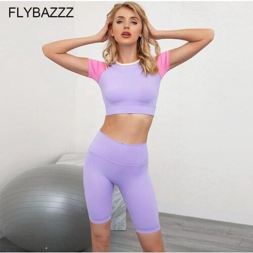 2 Pcs Seamless Yoga Sets Sports Set Women Short Sleeve Crop Top+Cycling Running Shorts Activewear Gym Clothes Women Workout Set