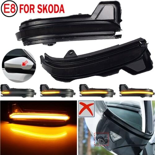 2pcs Dynamic Blinker LED Turn Signal Lights Smoked Flowing Rear View Mirror Lights Indicator For Skoda KODIAQ/ KAROQ 17-20