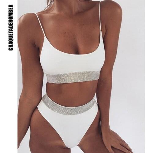 2021 High Waist Sequins Bikinis Swimwear Women Pure Color Backless Swimsuit Sport Brazilian Beach Bathing Suit Women Clothing