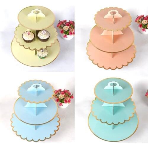 3 Tier Cupcake Stand Paper Solid Striped Cupcake Wrappers Decorations for Wedding Birthday Holiday Party Dessert Table Supplies