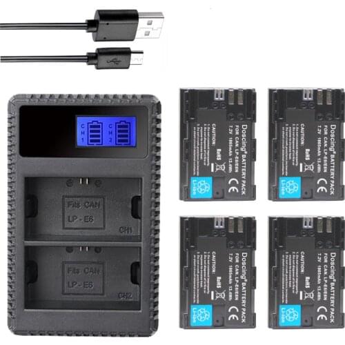 7.2v1865mAh Rechargeable Li-ion Camera Battery LP-E6 LP E6 LPE6 Batteries + LCD Dual USB Charger For Canon 5D Mark II 7D 60D
