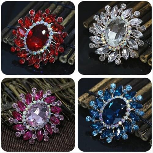 Elegant rose gold-color oval brooches colorful rhinestone crystal fashion women wedding bouquet jewelry 55*61mm T