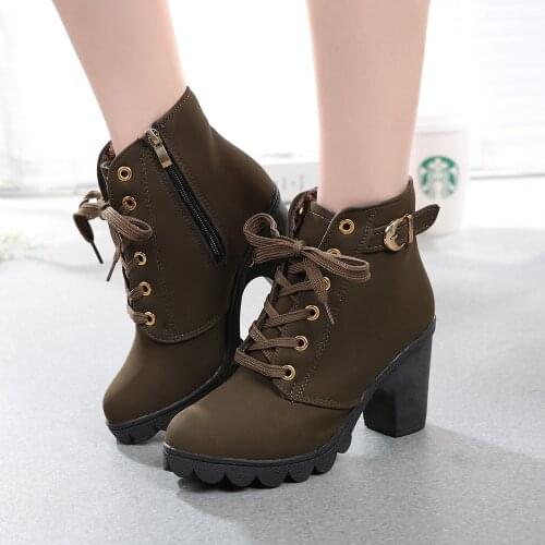 Plus Size Ankle Boots Women Platform High Heels Womens Boots Buckle Shoes Thick Heel Short Boot Ladies Drop Shipping