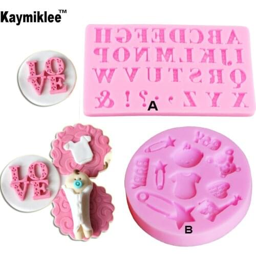C256 Childrens Cloth& Capital Letter Silicone Mold Chocolate Moulds Baby Shower Fondant Cake Decorating Baking Tools 2pcs/set