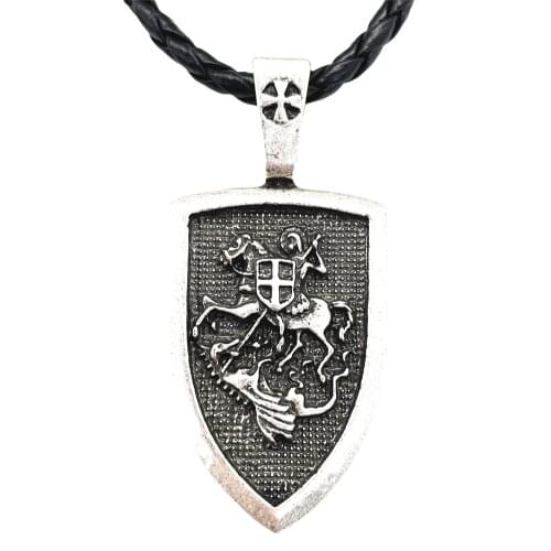 St. George Protect Us Riding Horse Slay Dragon Saint Shield Pendant Religious Necklace For Prayer