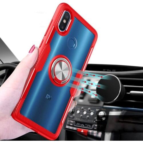 For Xiaomi Mi 8 8Se Case With Ring Stand Magnet Transparent Tempered Glass Protect Back Cover case for xiaomi redmi note 5 Pro