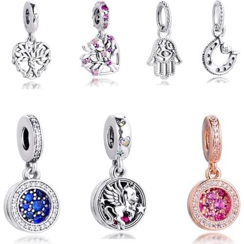 GPY Blue Pink Disc Magical Unicorn Charms 925 Original Fit Pandora Bracelet Sterling Silver Beads for Jewelry Making DIY