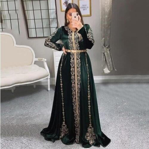 XUANDREAM Emerald Green Dress Embroidery Moroccan Caftan Gown Islamic Dubai Saudi Arabic Abaya Long Prom Dresses XD-186
