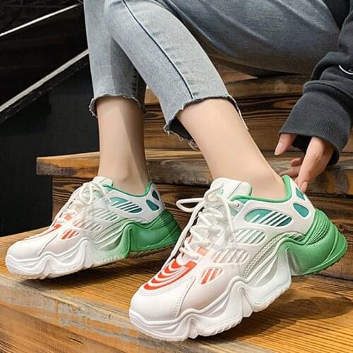 Women Shoes Female Lace-up Mesh Platform Sneakers Lady Mixed Color Leisure Vulcanized Sport Shoe Autumn Outdoor Womens Footwear
