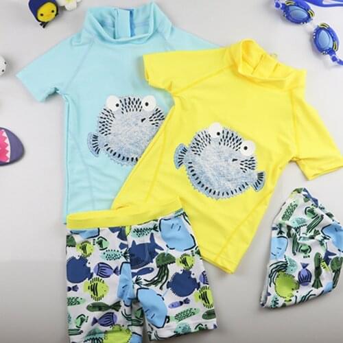 Swimwear for Children 3 Pieces Dolphin Swimsuit Kids Sun UV Protection Baby Bathing Clothes Child Yellow Blue Boys Swimming Suit