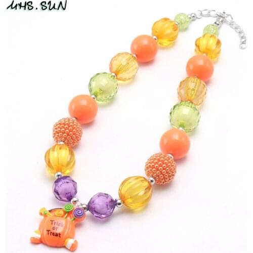 MHS.SUN 1PC fashion baby girls orange bubblegum beads necklace diy trick or treat candy pendant necklace for kids jewelry gift