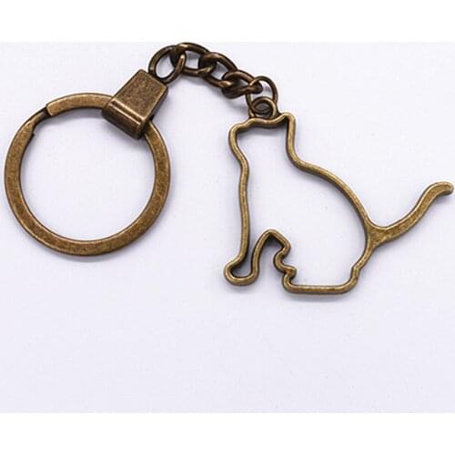 Fashion 30mm Key Ring Metal Key Chain Keychain Jewelry Antique Bronze Plated Hollow Cat 44x38mm Pendant