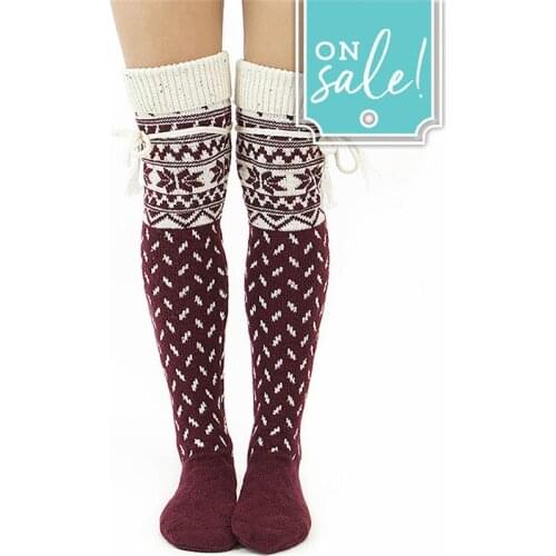 Fashion Ladies Knee High Lace Socks Women Over Knee Socks Thigh High Christmas Lovely Girl Knitting Long Stockings