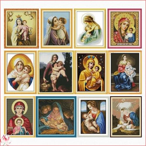 The Fierceness Cross Stitch Kit 14ct 11ct Printed Fabric Madonna And Child Embroidery Kit DIY Handmade Needlework Home Deco Gift