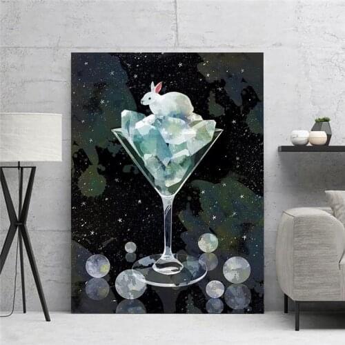 Canvas HD Printed Rabbit Series Snow Animal Cup Painting Wall Art Poster Home Decor Pictures Living Room Modular No Framework