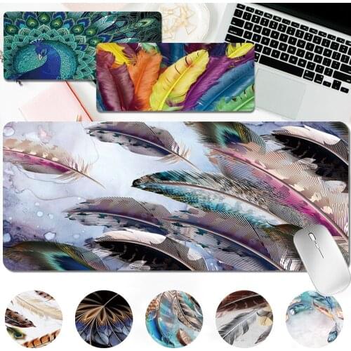 Non-slip Gaming Mouse Pad Large PU Leather Mousepad Feather Series Gaming Laptop Computer Desk Mat Office Computer Mouse Pad