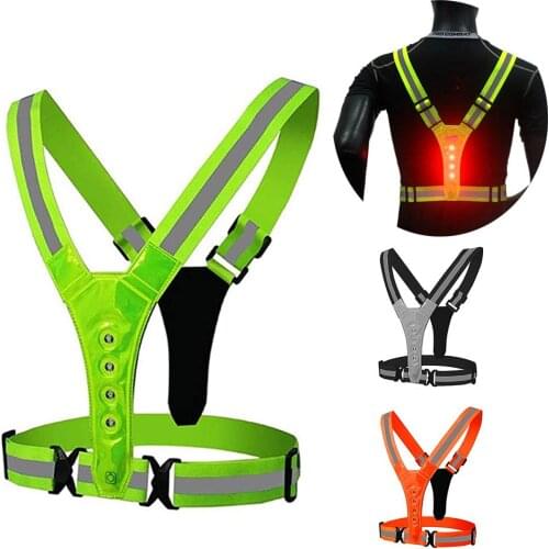 New Elastic LED Cycling Vest Adjustable Visibility Reflective Vest Gear Stripes Night Sports Safety Cycling Reflective Belt