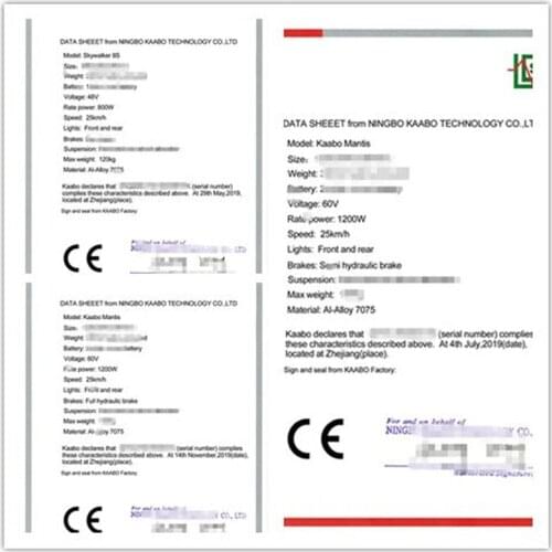 25KM/H Speed Limit Certificate Limitation of Kaabo Electric Scooter Custom