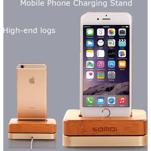 SAMDI Mobile Phone Charging Stand Wooden Base Charging Stand For iPhone 5 5s 7 8 XR X SE Stable Aluminum Base Walnut