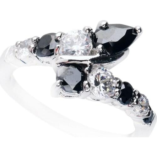 Luxurious Black Stone 4*6mm Semi-precious Stone Silver cool for women Ring Q1119