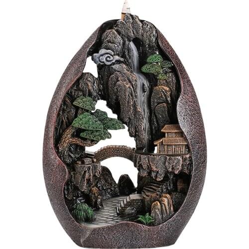 Creative Resin Indoor Backflow Incense Burner Rockery Landscape Incense Holder Hollow Design Desktop Smoke Waterfall Decoration
