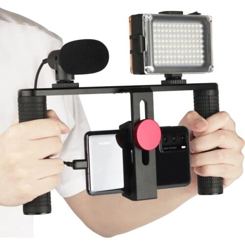 SETTO Smartphone Video Rig with 2 Shoe Mounts Filmmaking Case Handheld Phone Video Stabilizer Grip Tripod Mount Stand Vlog