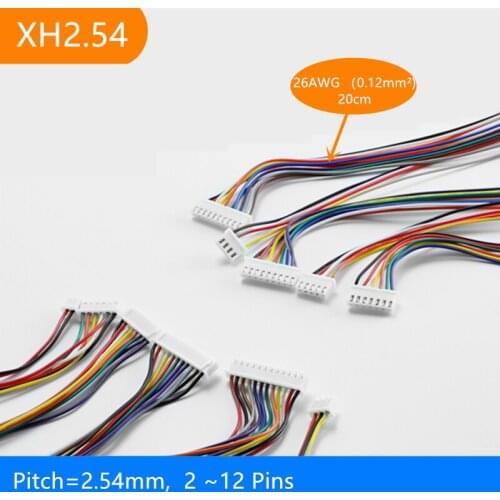 XH2.54 XH Pitch 2.54 mm Connector 26AWG 2/3/4/5/6/7/8/9/10/11/12 Pins JST Male Plug Terminal With Copper Wire Cable 5 / 10 pcs