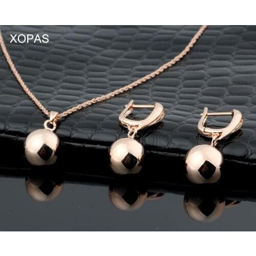 XOPAS New Spherical Long Earrings Women Unique Fine Wedding Simple Fashion Jewelry Set 585 Rose Gold Dangle Earrings Set