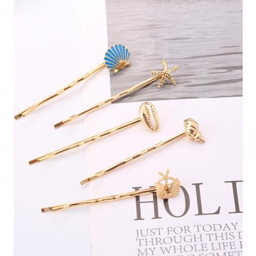 2pcs/set Ocean Series Women Gold Metal Hairpins Starfish Shell Hair Clips Barrette Bobby Pins For Women Girls Hair Accessories
