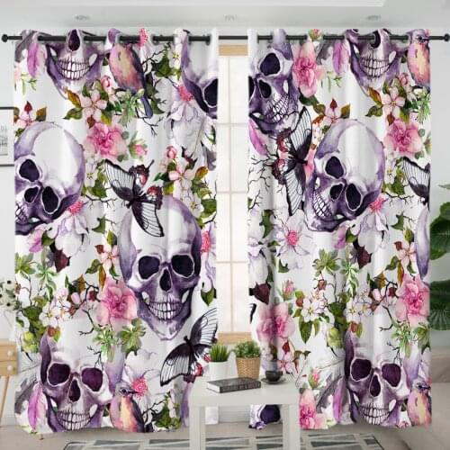 3D Window Curtains Cortinas De Dormitorio Skull Flowers Print Room Home Decor Rideau De Fenetre Drapes Cotinas Rideau Salon