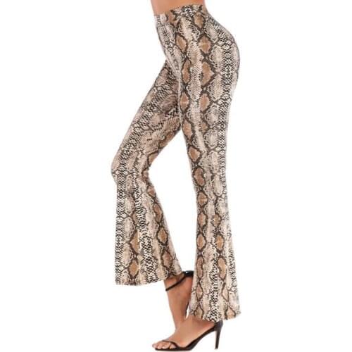 Women Autumn Snake Skin Print Flare Pants 2019 Fashion Wide Leg Sexy Party Club Long Pants Elastic Waist Bodycon Trousers Pant