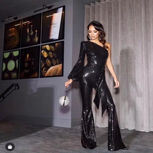 2020 new fashion Jumpsuit Black Belt Verano Celebrity Runway One Shoulder Party Jumpsuits Sexy Club Good Quality Bodysuit