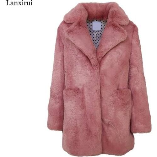 Winter Women High Quality Faux Rabbit Fur Coat Luxury Long Fur Coat Lapel OverCoat Thick Warm Plus Size Female Plush Coats
