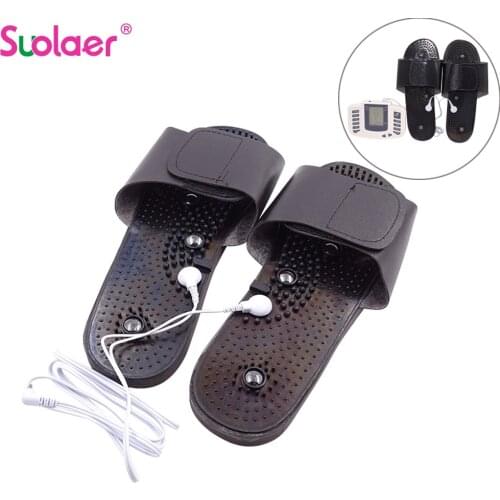 1 Pair Electrode Massage Slippers For Tens Acupuncture Therapy Massager Machine Physiotherapy Body Foot Relaxing Black Rubber