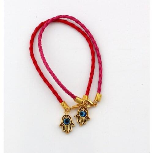 100 Pcs "Turkey Eyes" Hamsa Hand Charm Pendant Men And Women Leather Lucky Bracelet 2 Color C-79