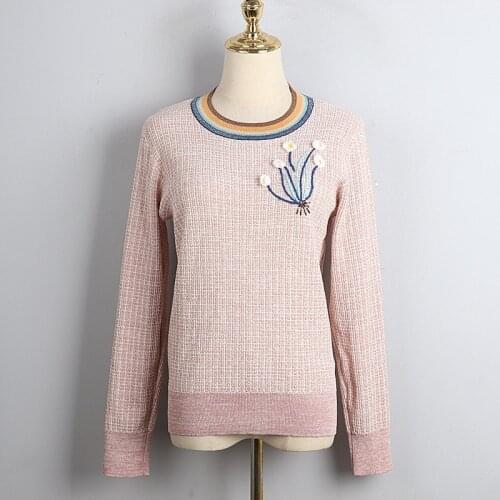 1105 2020 Autumn Free Shipping Flowers Crew New Pink Long Sleeve Kint Fashion Womens Clothes Dl