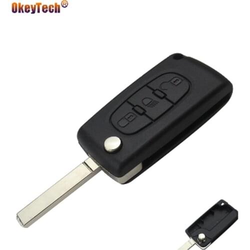 OkeyTech 3 Button Car key Shell for Citroen c3 c4 Xsara Picasso Berlingo Switchblade Flip Fold Remote Key Fob No Groove Blade
