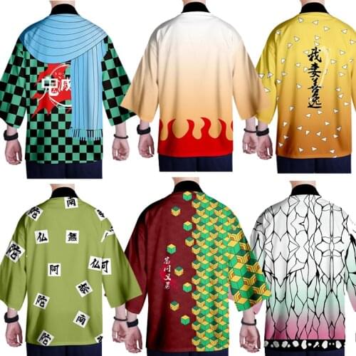 Demon Slayer Kimetsu No Yaiba Rengoku Inosuke Nezuko Tanjiro Shinobu Zenitsu Mitsuri Kanroji Cosplay Kids Adult Haori Cloak Tops